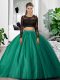 Luxury Floor Length Dark Green 15 Quinceanera Dress Scoop Long Sleeves Backless