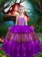 Eggplant Purple Lace Up Kids Formal Wear Beading and Ruffled Layers Sleeveless Floor Length