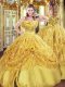 Tulle Sleeveless Floor Length Quinceanera Dress and Beading and Appliques and Hand Made Flower