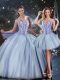 Amazing Blue Sleeveless Beading Floor Length Sweet 16 Quinceanera Dress