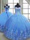 Sleeveless Tulle Floor Length Lace Up Quinceanera Gown in Baby Blue with Beading and Appliques