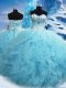 Superior Beading and Pick Ups Quinceanera Gowns Aqua Blue Lace Up Sleeveless Floor Length