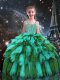 Ball Gowns Kids Formal Wear Turquoise Straps Tulle Sleeveless Floor Length Lace Up
