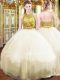 Deluxe Champagne Zipper Ball Gown Prom Dress Beading Sleeveless Floor Length