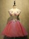 Organza Scoop Sleeveless Lace Up Embroidery Prom Gown in Coral Red