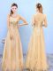 Sexy Gold Damas Dress Wedding Party with Beading and Appliques Scoop Sleeveless Lace Up