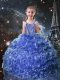 Beauteous Straps Sleeveless Girls Pageant Dresses Floor Length Beading and Ruffles Blue Organza