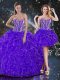 Admirable Purple Sleeveless Organza Lace Up Vestidos de Quinceanera for Military Ball and Sweet 16 and Quinceanera