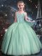 Dazzling Tulle Straps Sleeveless Lace Up Beading Little Girls Pageant Dress in Turquoise
