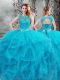 Modern Scoop Sleeveless Lace Up Quinceanera Dress Baby Blue Tulle