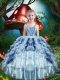 Baby Blue Ball Gowns Straps Sleeveless Organza Floor Length Lace Up Beading and Ruffles and Ruffled Layers Little Girls Pageant Dress Wholesale