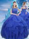 Royal Blue Lace Up Vestidos de Quinceanera Ruffles and Sequins Sleeveless Floor Length