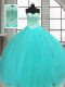 Comfortable Ball Gowns Quinceanera Gowns Turquoise Sweetheart Tulle Sleeveless Floor Length Lace Up