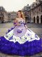 Sleeveless Organza Floor Length Lace Up Quinceanera Dresses in Purple with Embroidery and Ruffled Layers