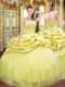 Sophisticated Gold Sleeveless Floor Length Beading and Pick Ups Lace Up Quinceanera Dress