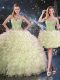 Yellow Green Quinceanera Gown Military Ball and Sweet 16 and Quinceanera with Beading and Ruffles Sweetheart Sleeveless Lace Up
