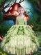 Yellow Green Lace Up Little Girl Pageant Dress Beading and Ruffles and Ruffled Layers Short Sleeves Floor Length