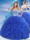 Artistic Royal Blue Sweetheart Neckline Beading and Ruffles and Sequins Sweet 16 Dress Sleeveless Lace Up
