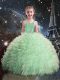 Fancy Straps Sleeveless Organza Little Girls Pageant Gowns Beading and Ruffles Lace Up