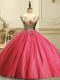 Elegant Scoop Sleeveless Lace Up Vestidos de Quinceanera Coral Red Tulle
