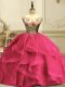 Admirable Appliques and Ruffles Sweet 16 Dresses Hot Pink Lace Up Sleeveless Floor Length