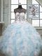 Scoop Sleeveless Lace Up Quinceanera Dresses Blue And White Organza