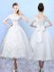 Sexy Ankle Length A-line Short Sleeves White Quinceanera Court Dresses Lace Up