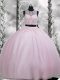 Baby Pink Two Pieces Scoop Sleeveless Tulle Floor Length Zipper Beading and Appliques Sweet 16 Dress