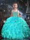 Hot Selling Organza Sleeveless Floor Length Little Girls Pageant Dress and Beading and Ruffles