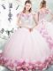 Stunning Pink Ball Gowns Fabric With Rolling Flowers Off The Shoulder Sleeveless Hand Made Flower Lace Up Quinceanera Gown Brush Train