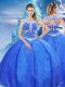 Chic Ball Gowns Sweet 16 Quinceanera Dress Blue V-neck Organza Sleeveless Floor Length Zipper