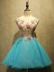 Glorious Baby Blue Organza Lace Up Prom Dress Sleeveless Mini Length Appliques