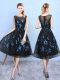 Square Sleeveless Damas Dress Knee Length Appliques Blue And Black Tulle