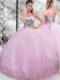 Extravagant Sleeveless Tulle Brush Train Lace Up Ball Gown Prom Dress in Lilac with Beading
