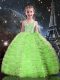 Sleeveless Floor Length Beading and Ruffled Layers Lace Up Pageant Gowns For Girls