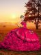 Ideal Embroidery and Ruffles Ball Gown Prom Dress Red Lace Up Sleeveless Brush Train