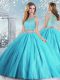 Sweet Floor Length Aqua Blue Quinceanera Dress Scoop Sleeveless Clasp Handle