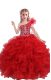 Latest Red Ball Gowns Organza One Shoulder Sleeveless Beading and Ruffles Floor Length Lace Up Little Girls Pageant Dress Wholesale
