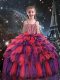 Custom Fit Coral Red Sleeveless Floor Length Beading and Ruffles Lace Up Little Girl Pageant Dress