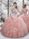 Baby Pink Ball Gowns Beading and Ruffles Vestidos de Quinceanera Lace Up Organza Sleeveless Floor Length