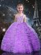 Classical Eggplant Purple Straps Neckline Beading and Ruffles and Ruffled Layers Little Girl Pageant Dress Sleeveless Lace Up