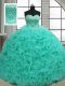 Sweetheart Sleeveless 15 Quinceanera Dress Brush Train Beading Turquoise Fabric With Rolling Flowers
