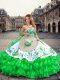 Green Ball Gowns Organza and Taffeta Sweetheart Sleeveless Embroidery and Ruffled Layers Floor Length Lace Up Ball Gown Prom Dress