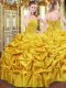 Fantastic Sleeveless Floor Length Beading and Pick Ups Lace Up Quinceanera Gown with Gold