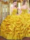 Fantastic Sleeveless Floor Length Beading and Pick Ups Lace Up Quinceanera Gown with Gold