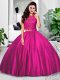 Elegant Fuchsia Two Pieces Lace and Ruching Quinceanera Gowns Zipper Taffeta Sleeveless Floor Length