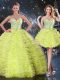 Comfortable Floor Length Yellow Green 15th Birthday Dress Sweetheart Sleeveless Lace Up