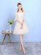 Popular Champagne Tulle Lace Up Quinceanera Dama Dress Half Sleeves Knee Length Lace