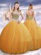 Gold Spaghetti Straps Neckline Beading Quinceanera Dresses Sleeveless Lace Up