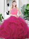 Two Pieces Quince Ball Gowns Fuchsia Scoop Tulle Sleeveless Floor Length Zipper